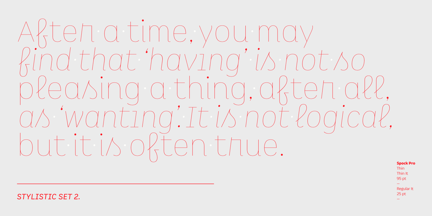 Przykład czcionki Spock Essential Pro Thin Italic